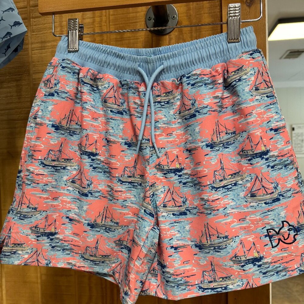 Prodoh Boys' Boogie Board Swim Trunk in Shrimp Boat Print